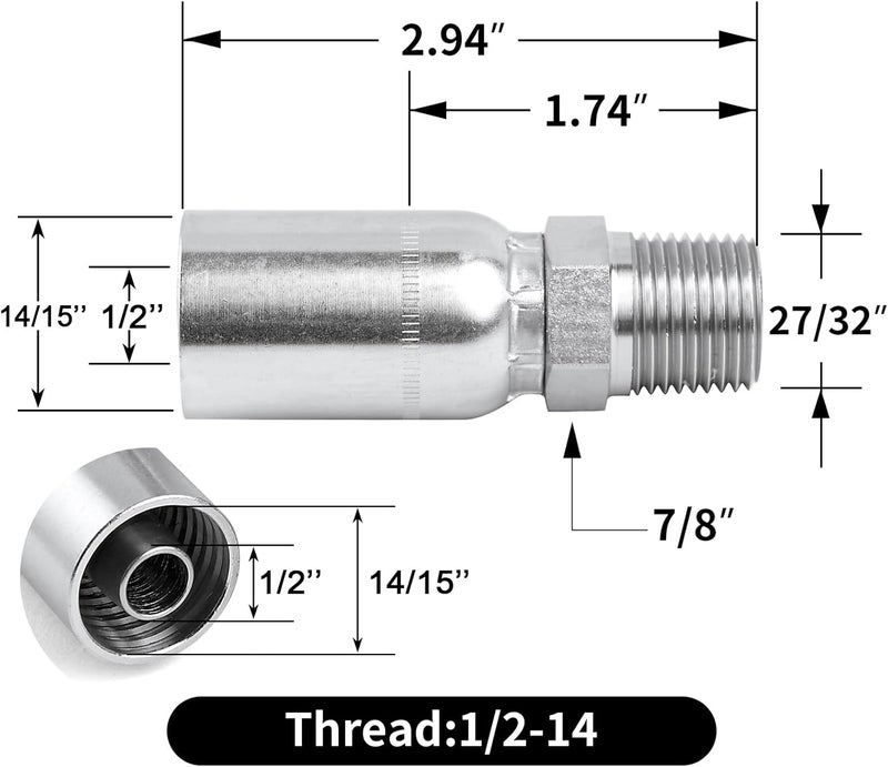Zinger 12Pack 1/2" Hose x 1/2" NPTF Male Pipe Thread Hydraulic Hose End Crimp Fitting Compatible with Dayco Weatherhead U-Series - Image 2